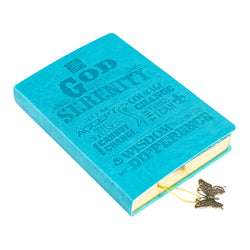 Dangle Journal : Leather Wrapped Teal Serenity Prayer, Butterfly Charm