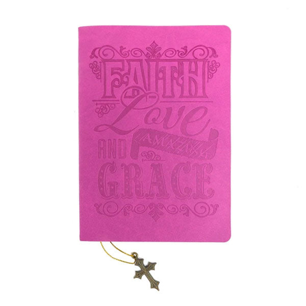 Dangle Journal : Leather Wrapped Pink Amazing Grace, Cross Charm