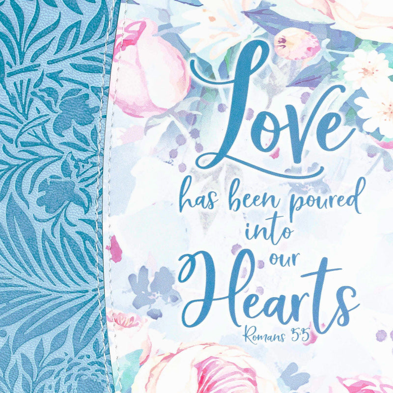 Bible Journal - Blue Floral Love into Hearts, Romans 5:5