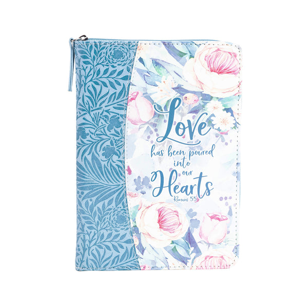 Bible Journal - Blue Floral Love into Hearts, Romans 5:5