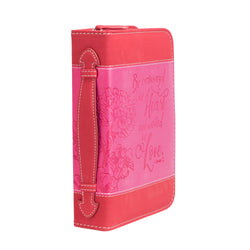 Divine Details: Bible Cover -Pink & Red Be encouraged in Heart - Colossians 2:2