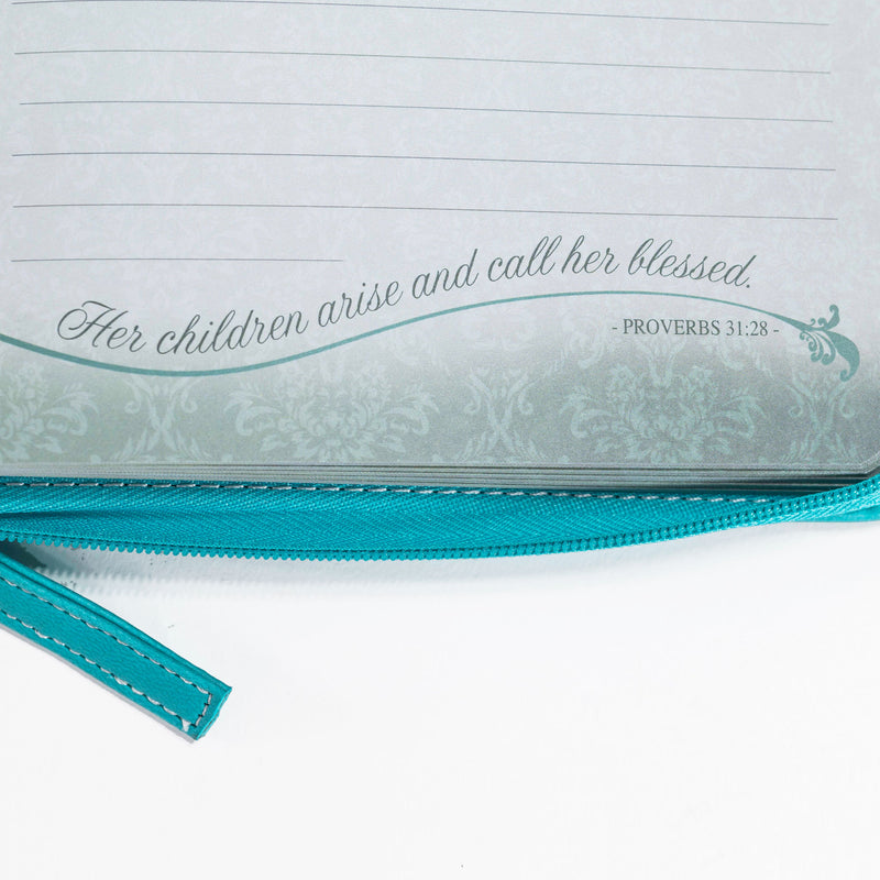 Zippered Journal - Teal, She is Clothed in strength