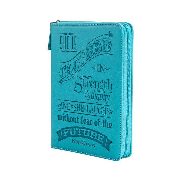 Zippered Journal - Teal, She is Clothed in strength