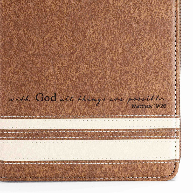 Zippered Bible Journal - Brown All Things, Matthew 19:26