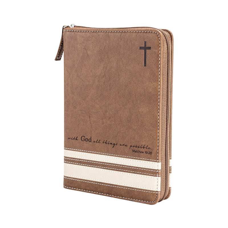 Zippered Bible Journal - Brown All Things, Matthew 19:26