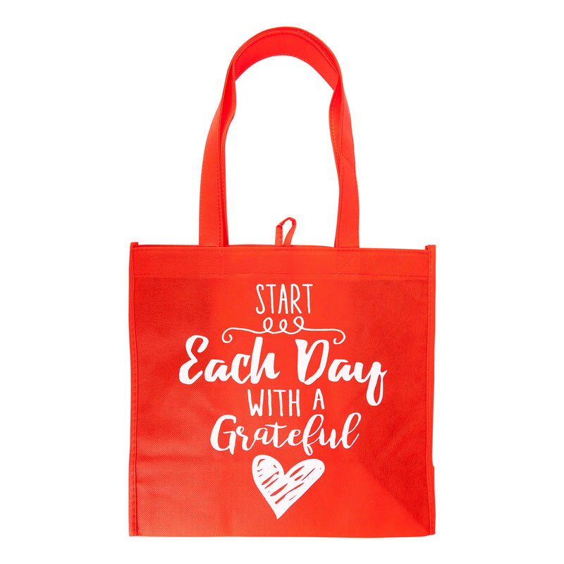 Red Eco Tote Bag - "Start Each Day With A Grateful Heart"