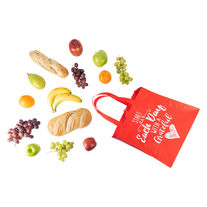 Red Eco Tote Bag - "Start Each Day With A Grateful Heart"