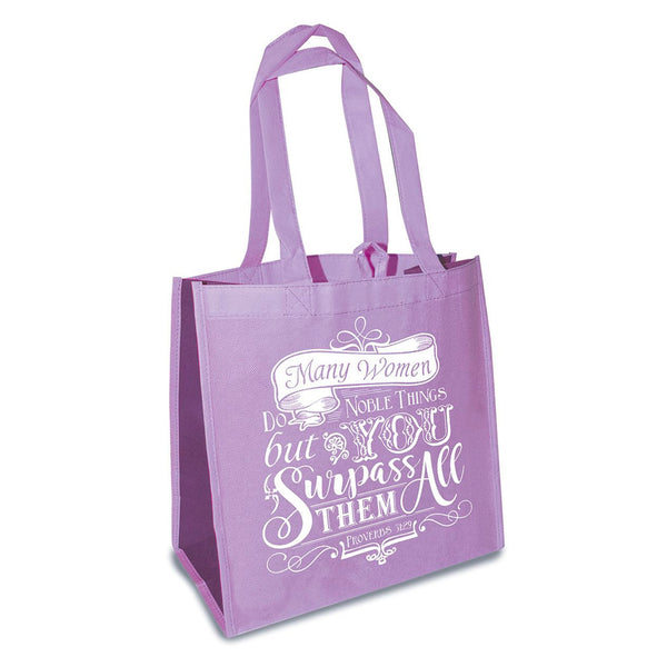 Lilac Eco Tote Bag - Proverbs 31:29 "Many Women Do Noble Things"