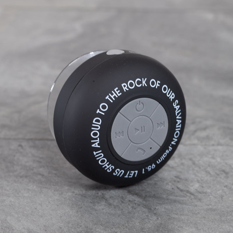 Man of God® Black Waterproof Bluetooth Speaker - "Let us shout aloud to the rock of our salvation." Psalm 95:1