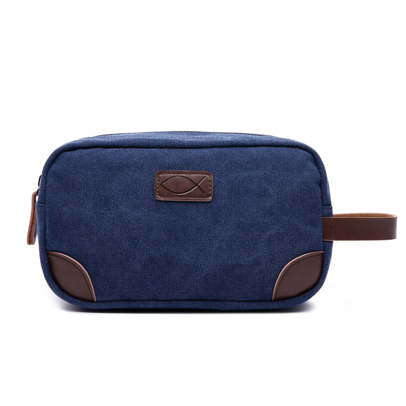 Man of God Men's Canvas & Leather Toiletry Travel Bag, Blue