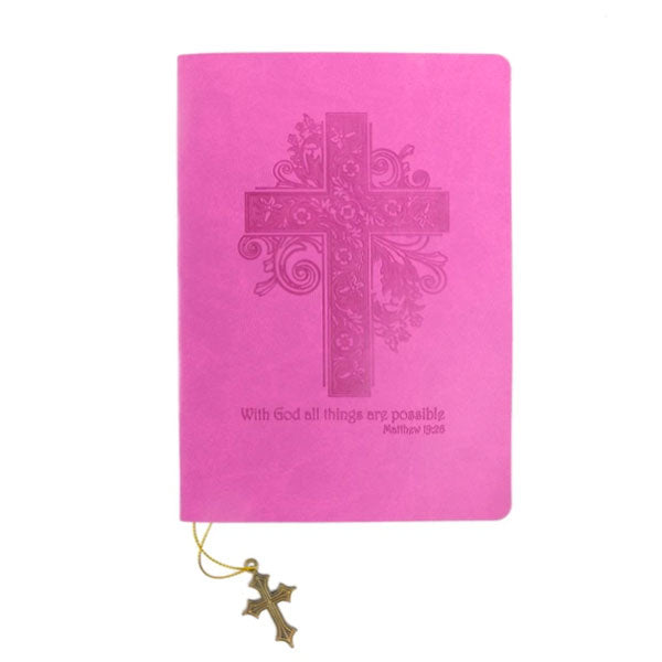 Dangle Journal : Leather Wrapped Pink Cross, Cross Charm