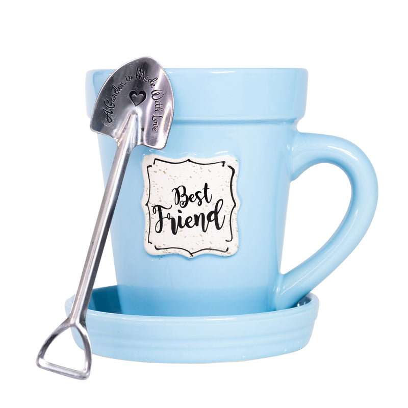 Blue Flower Pot Mug - “Best Friend” Without Scripture