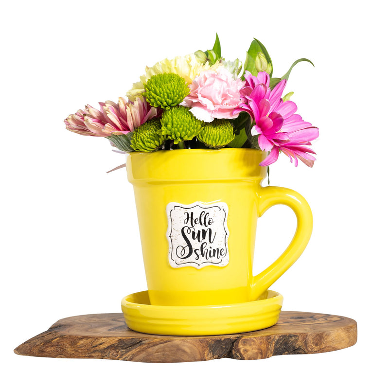 Yellow Flower Pot Mug - “Hello Sunshine” Without Scripture