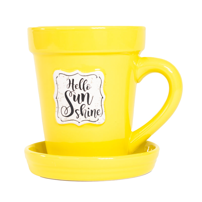Yellow Flower Pot Mug w/Scripture - “Hello Sunshine”