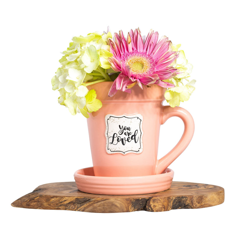 Peach Flower Pot Mug - “You’re Loved” Without Scripture