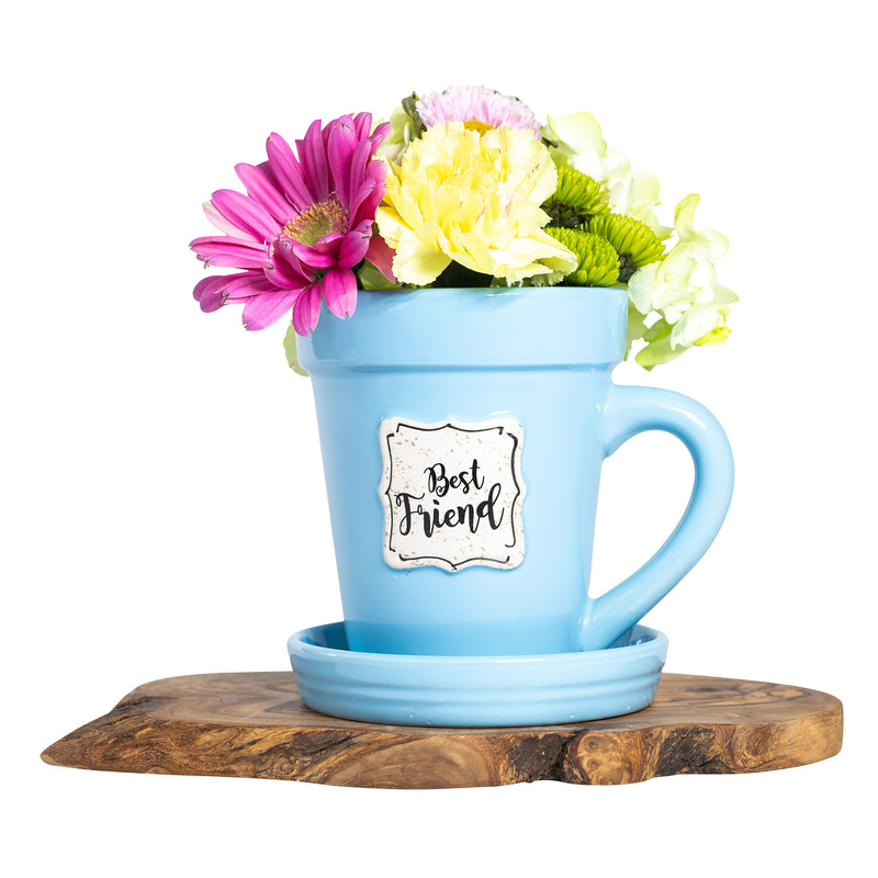 Blue Flower Pot Mug w/Scripture - “Best Friend”