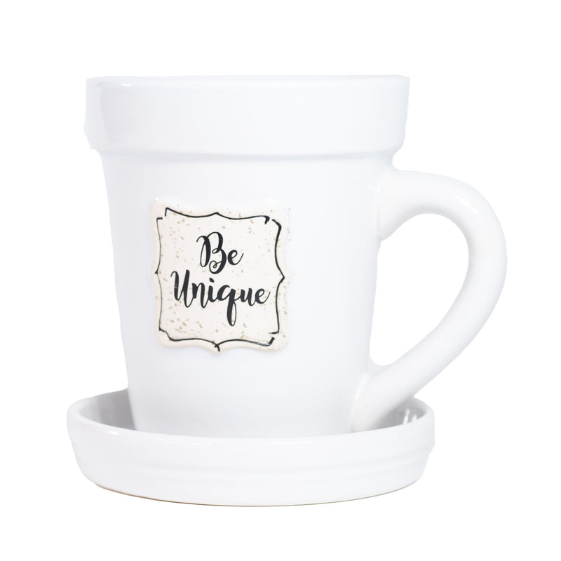White Flower Pot Mug - “Be Unique” Without Scripture