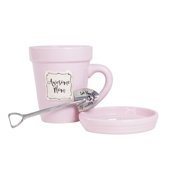 Pink Flower Pot Mug w/Scripture - “Awesome Mom”