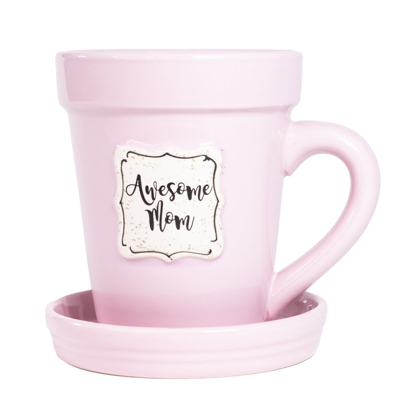 Pink Flower Pot Mug - “Awesome Mom” Without Scripture