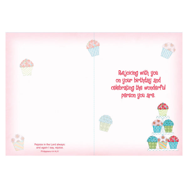 Single Cards - Birthday - Cupcake Tower Philippians 4:4 KJV (6 pk)