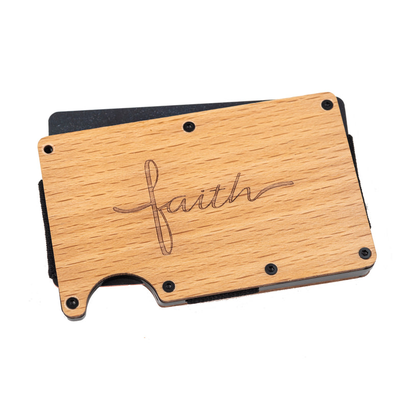 Engraved Hardwood RFID Money Clip-Faith