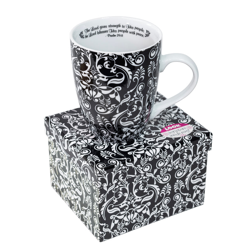 Ceramic Mug - Damask White On Black