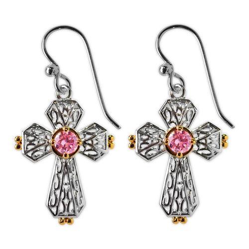 Jody Coyote Splendor Silver Open Heart with Gold and Pink Cubic Zirconia Earring