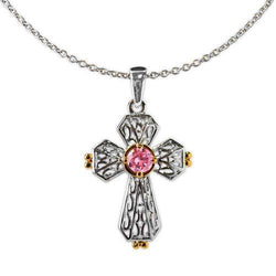 Jody Coyote Splendor Silver Open Heart with Gold and Pink Cubic Zirconia Necklace