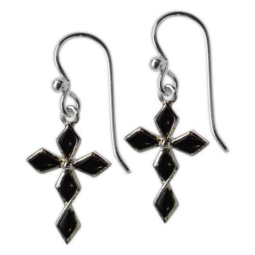 Jody Coyote Sanctuary Painted White Faux Mother Of Pearl and Black Cross Earring